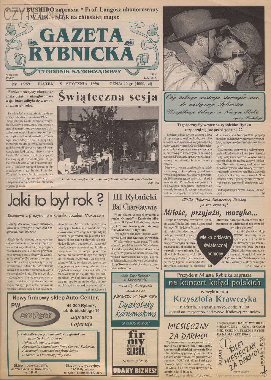 Archiwalne wydania Gazety Rybnickiej: 1996 rok