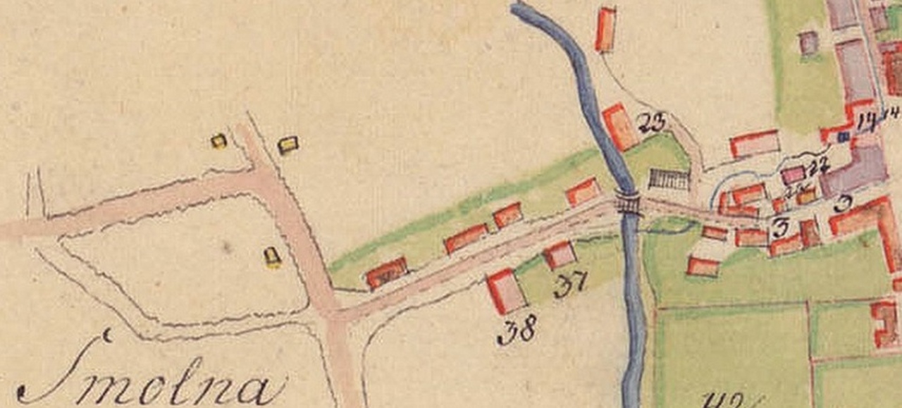 Fragment mapy z 1810 r., na której pod numerem 22 został zaznaczony obiekt o nazwie Jüdische Schule. Ta nazwa funkcjonowała w języku niemieckim od średniowiecza i odnosiła się do synagogi